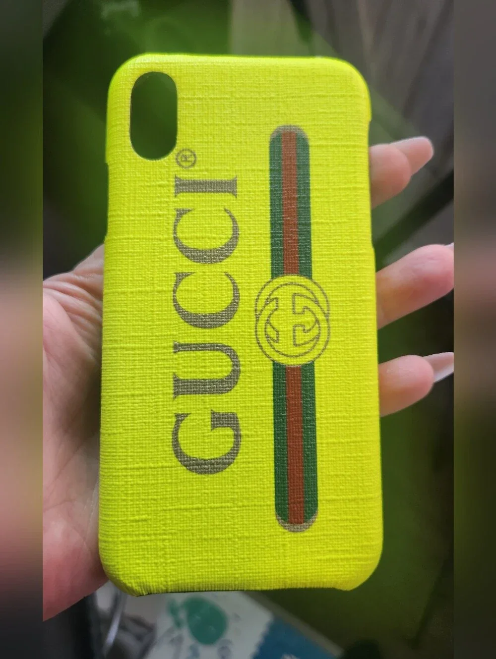 Gucci Neon Yellow Logo Stripe iPhone Case